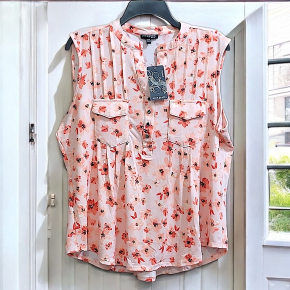 Ava & Grace Tops - Ava & Grace Floral Pink Sleeveless Stand-up Collar Top Size PXL
